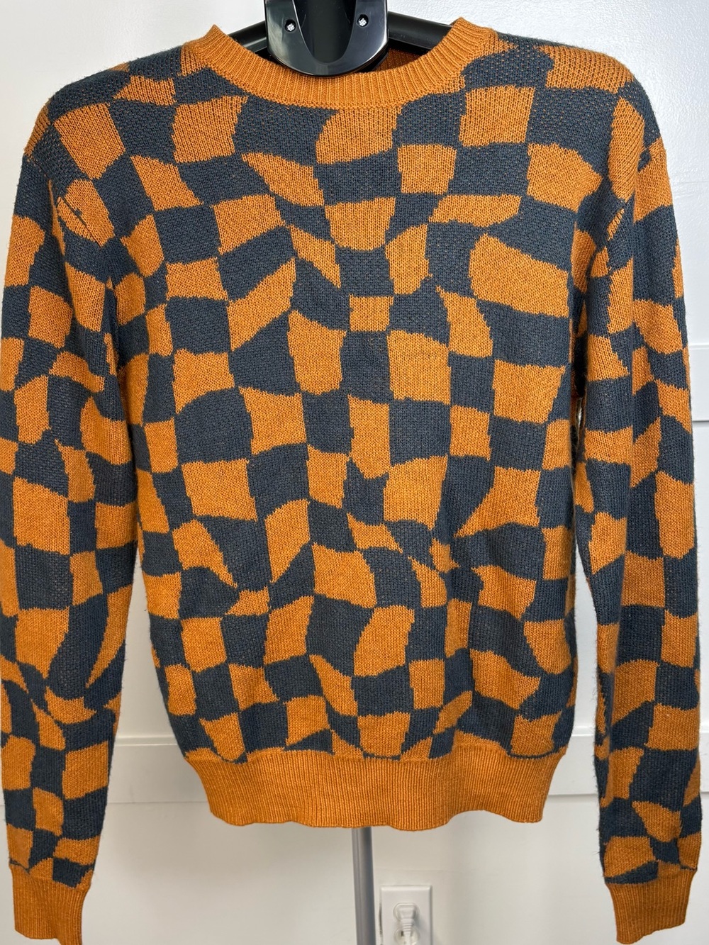 Super Massive Geometric Knit Sweater Mustard Gray Retro Y2K Size S